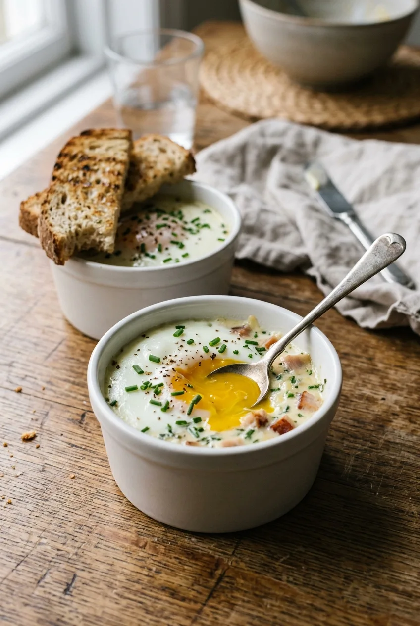 Œufs cocotte au Boursin et dinde fumée